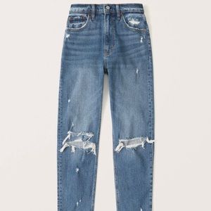 Abercrombie High Rise Mom Jean - Medium Wash Ripped